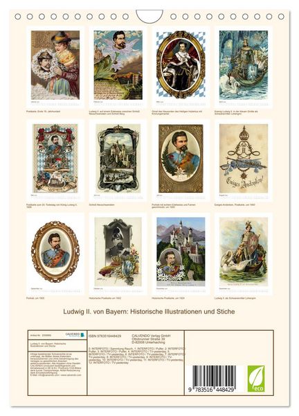 Produktbild: Ludwig II. von Bayern: Historische Illustrationen und Stiche (Wandkalender 2026 DIN A4 hoch), CALVENDO Monatskalender