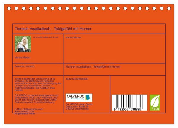 Produktbild: Tierisch musikalisch - Taktgef&uuml;hl mit Humor (Tischkalender 2027 DIN A5 quer), CALVENDO Monatskalender