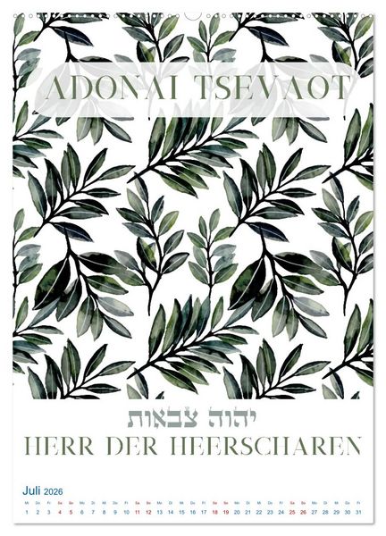 Produktbild: Hebr&auml;ische Namen Gottes aus der Torah (hochwertiger Premium Wandkalender 2026 DIN A2 hoch), Kunstdruck in Hochglanz