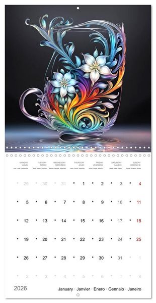 Produktbild: Fleurs en verre color&eacute; (Calendrier mural carr&eacute; 2026 30x30 cm) Calendrier double avec une page pour vos prises de notes