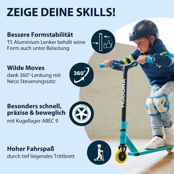 Produktbild: HUDORA 14058 - Stunt Scooter Kids hellblau, Cityroller f&uuml;r Kinder von ca. 6-10 Jahren