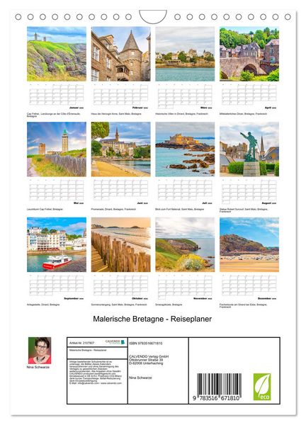 Produktbild: Malerische Bretagne - Reiseplaner (Wandkalender 2026 DIN A4 hoch), CALVENDO Monatskalender