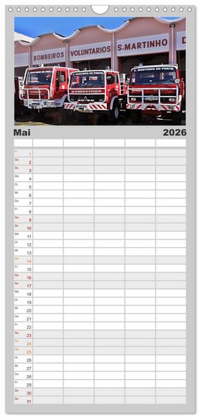 Produktbild: Familienplaner 2026 - Feuerwehrautos mit 5 Spalten (Wandkalender, 21 x 45 cm) CALVENDO