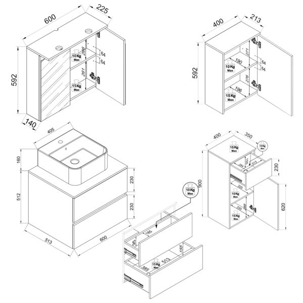 Produktbild: 5 tlg. Badm&ouml;bel-Set mit Waschbecken Cosila-A 60 cm