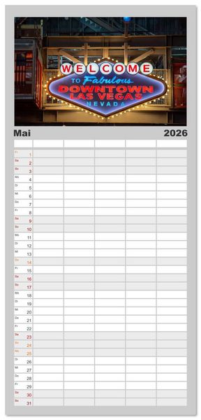 Produktbild: Familienplaner 2026 - Las Vegas Nightlife - Neonlichter, Casinos und unvergessliche N&auml;chte mit 5 Spalten (Wandkalender, 21 x 45 cm) CALVENDO