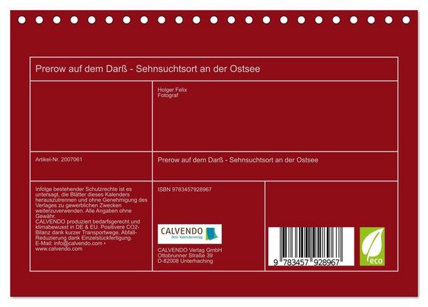 Produktbild: Prerow auf dem Dar&szlig; - Sehnsuchtsort an der Ostsee (Tischkalender 2026 DIN A5 quer), CALVENDO Monatskalender