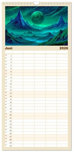 Produktbild: Familienplaner 2026 - Der Zauber fremder Welten mit 5 Spalten (Wandkalender, 21 x 45 cm) CALVENDO