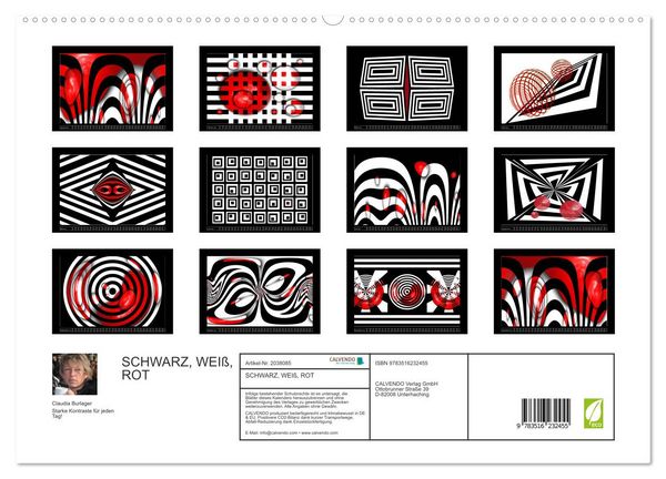 Produktbild: SCHWARZ, WEI&szlig;, ROT (hochwertiger Premium Wandkalender 2026 DIN A2 quer), Kunstdruck in Hochglanz