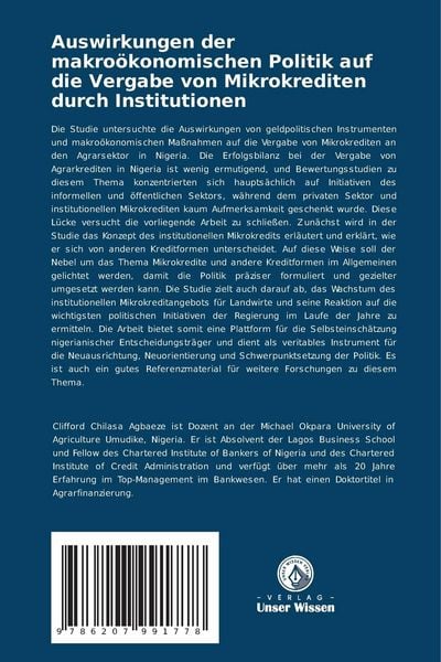 Produktbild: Auswirkungen der makro&ouml;konomischen Politik auf die Vergabe von Mikrokrediten durch Institutionen