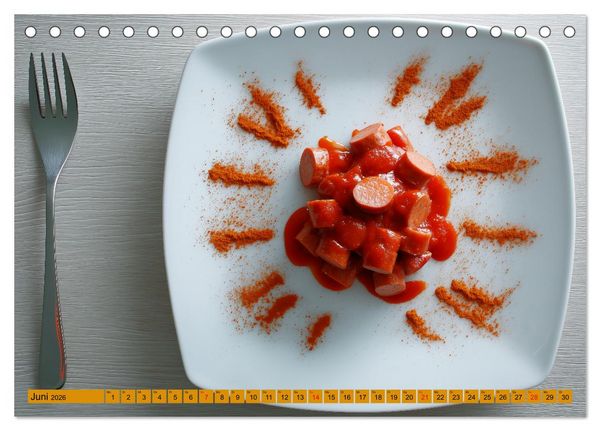 Produktbild: Currywurst Kalender - Das Berliner Kultgericht f&uuml;r Fleischliebhaber (Tischkalender 2026 DIN A5 quer), CALVENDO Monatskalender