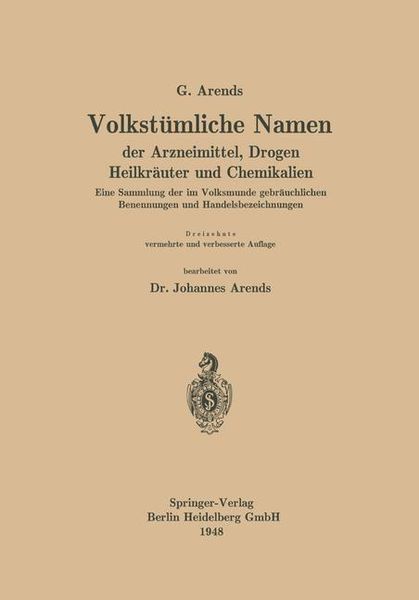 Produktbild: Volkst&uuml;mliche Namen der Arzneimittel, Drogen Heilkr&auml;uter und Chemikalien