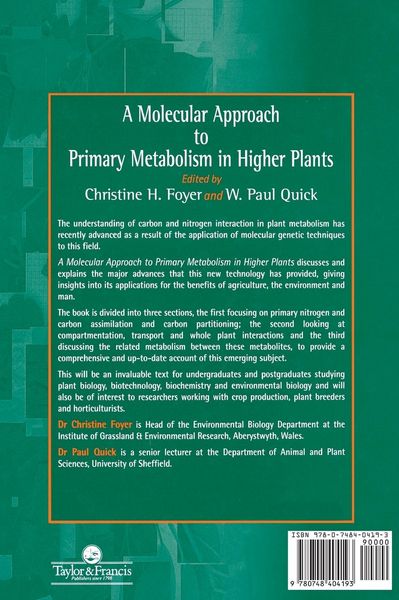 Produktbild: A Molecular Approach To Primary Metabolism In Higher Plants