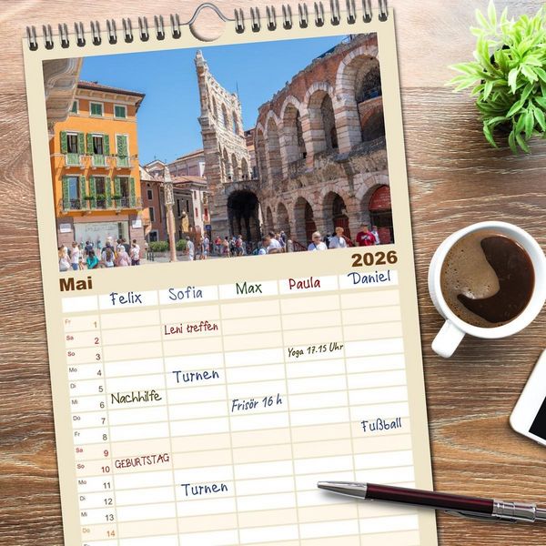 Produktbild: Familienplaner 2026 - Italien - zwischen Dolomiten und Amalfik&uuml;ste mit 5 Spalten (Wandkalender, 21 x 45 cm) CALVENDO