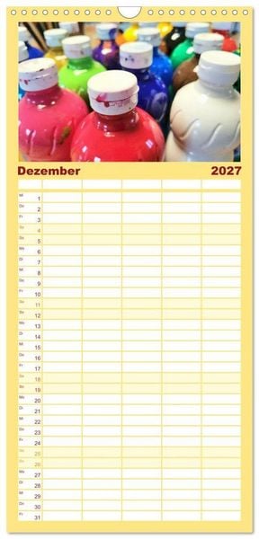 Produktbild: Familienplaner 2027 - Atelierimpressionen - Des K&uuml;nstlers Handwerkzeug im Portrait mit 5 Spalten (Wandkalender, 21 x 45 cm) CALVENDO