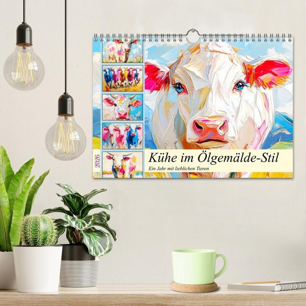 Produktbild: K&uuml;he im &Ouml;lgem&auml;lde-Stil. Ein Jahr mit lieblichen Tieren (Wandkalender 2026 DIN A4 quer), CALVENDO Monatskalender