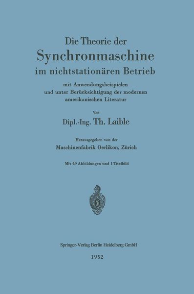 Produktbild: Die Theorie der Synchronmaschine im nichtstation&auml;ren Betrieb