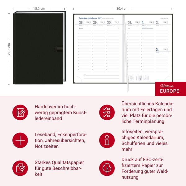 Produktbild: Wochen-Cheftimer A5, schwarz 2027