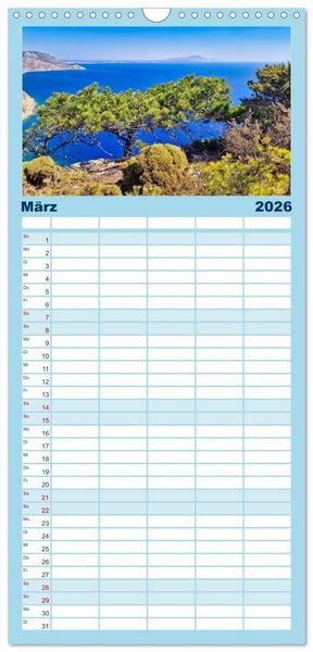 Produktbild: Familienplaner 2026 - Kos - zauberhafte Insel des Dodekanes mit 5 Spalten (Wandkalender, 21 x 45 cm) CALVENDO