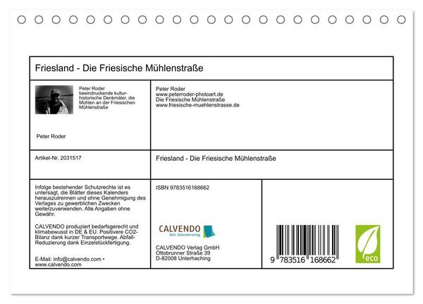 Produktbild: Friesland - Die Friesische M&uuml;hlenstra&szlig;e (Tischkalender 2026 DIN A5 quer), CALVENDO Monatskalender