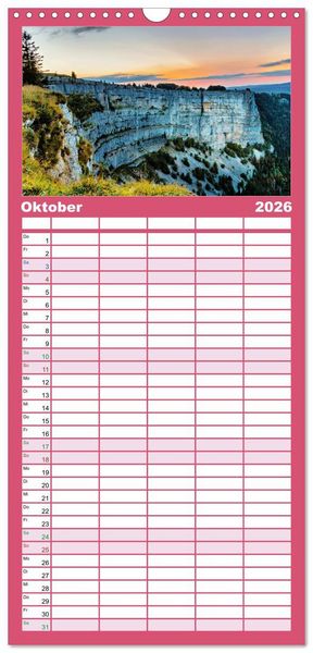 Produktbild: Familienplaner 2026 - WANDERN &uuml;ber Stock und Stein in der Schweiz mit 5 Spalten (Wandkalender, 21 x 45 cm) CALVENDO