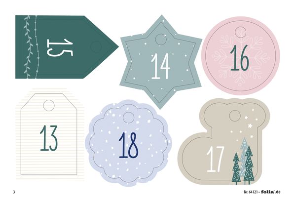Produktbild: Folia Adventskalender-Set BASIC, Stoffbeutel, 49-teilig, Beutelgr&ouml;&szlig;e 10x13cm, mit Motivdruck