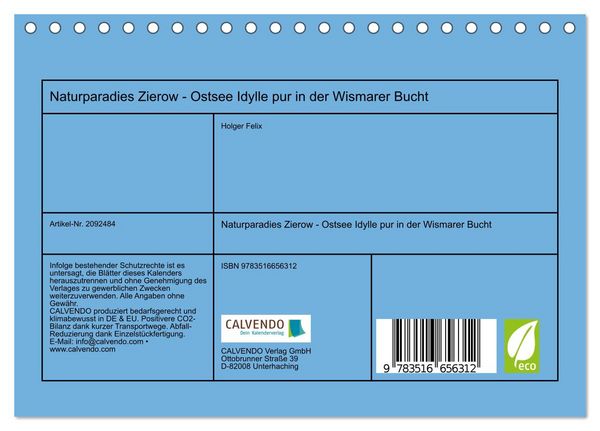 Produktbild: Naturparadies Zierow - Ostsee Idylle pur in der Wismarer Bucht (Tischkalender 2026 DIN A5 quer), CALVENDO Monatskalender
