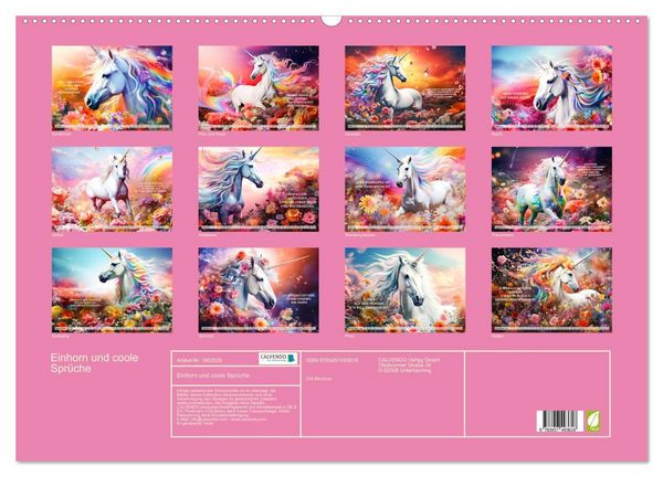 Produktbild: Einhorn und coole Spr&uuml;che (Wandkalender 2026 DIN A2 quer), CALVENDO Monatskalender