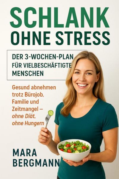 Produktbild: "Schlank ohne Stress: Der 3-Wochen-Plan f&uuml;r vielbesch&auml;ftigte Menschen" Untertitel: "Gesund abnehmen trotz B&uuml;rojob, Familie und Zeitmangel - ohne Di&auml;t,