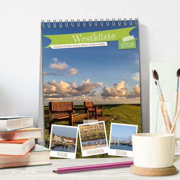 Produktbild: Westk&uuml;ste - Zwischen St. Peter Ording, B&uuml;sum und Elbe (Tischkalender 2026 DIN A5 hoch), CALVENDO Monatskalender