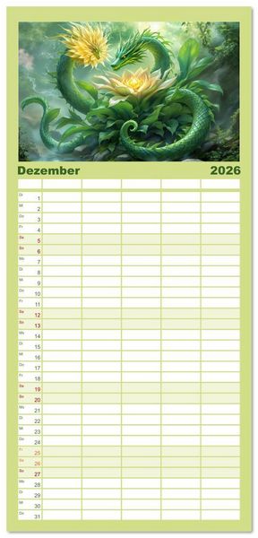 Produktbild: Familienplaner 2026 - Mythos trifft Botanik &ndash; Die geheimnisvollen Drachenpflanzen mit 5 Spalten (Wandkalender, 21 x 45 cm) CALVENDO