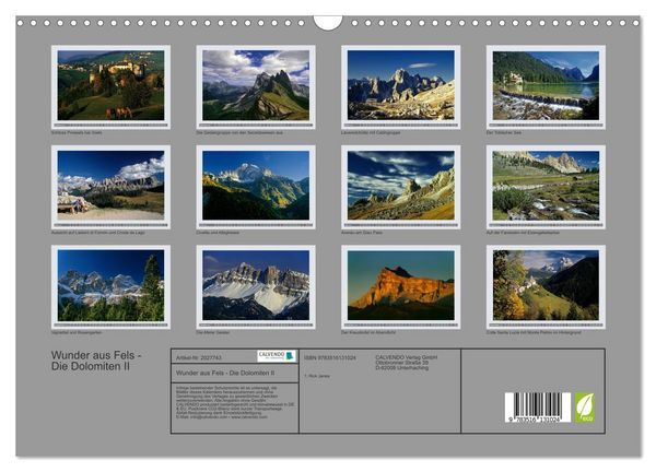 Produktbild: Wunder aus Fels - Die Dolomiten II (Wandkalender 2026 DIN A3 quer), CALVENDO Monatskalender