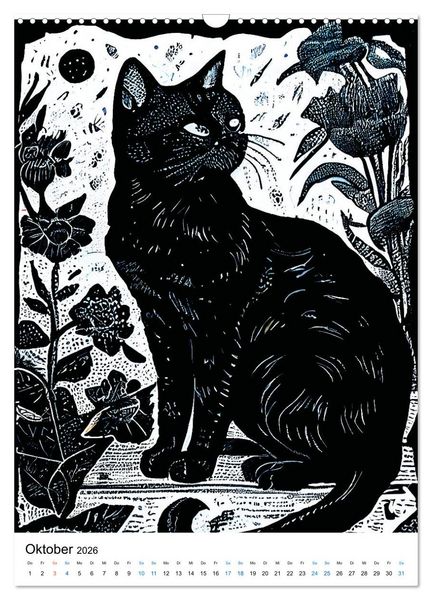 Produktbild: Katzen Linolschnitt - Der Kalender mit kunstvollen Portr&auml;ts der Samtpfoten (Wandkalender 2026 DIN A3 hoch), CALVENDO Monatskalender