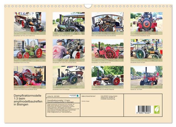 Produktbild: Dampftraktormodelle 1:3 beim Dampfmodellbautreffen in Bisingen (Wandkalender 2026 DIN A3 quer), CALVENDO Monatskalender