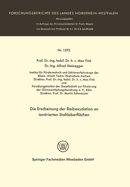 Produktbild: Die Erscheinung der Reiboxydation an ionitrierten Stahloberfl&auml;chen