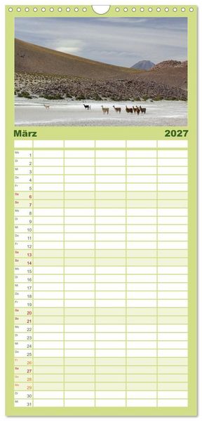 Produktbild: Familienplaner 2027 - Magie dieses S&uuml;damerikanischen Landes, Chile mit 5 Spalten (Wandkalender, 21 x 45 cm) CALVENDO