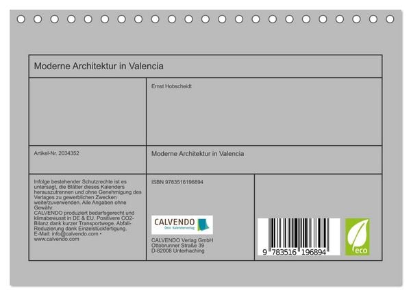 Produktbild: Moderne Architektur in Valencia (Tischkalender 2026 DIN A5 quer), CALVENDO Monatskalender