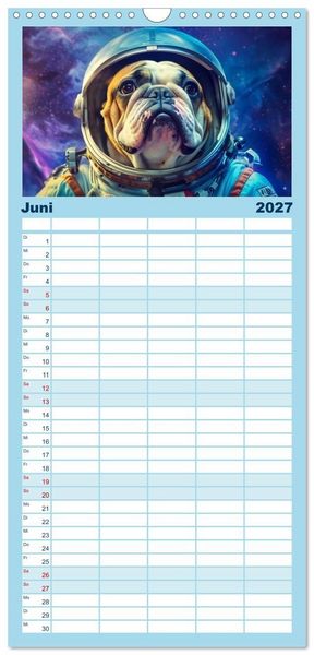 Produktbild: Familienplaner 2027 - Hunde im Weltall mit 5 Spalten (Wandkalender, 21 x 45 cm) CALVENDO