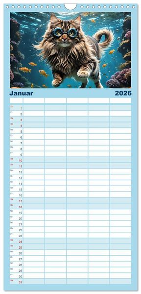Produktbild: Familienplaner 2026 - Katzen unter Wasser mit 5 Spalten (Wandkalender, 21 x 45 cm) CALVENDO