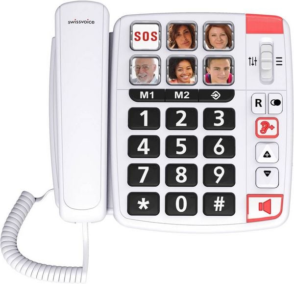Produktbild: SwissVoice Xtra 1110 Schnurgebundenes Seniorentelefon Foto-Tasten, Freisprechen, inkl. Notrufsender, Wahlwiederholung Wei&szlig;