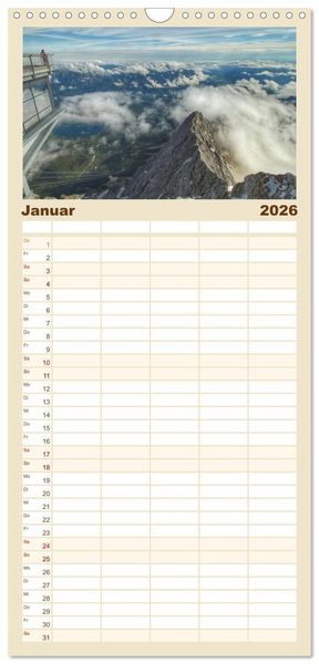 Produktbild: Familienplaner 2026 - Zauber der Zugspitze mit 5 Spalten (Wandkalender, 21 x 45 cm) CALVENDO