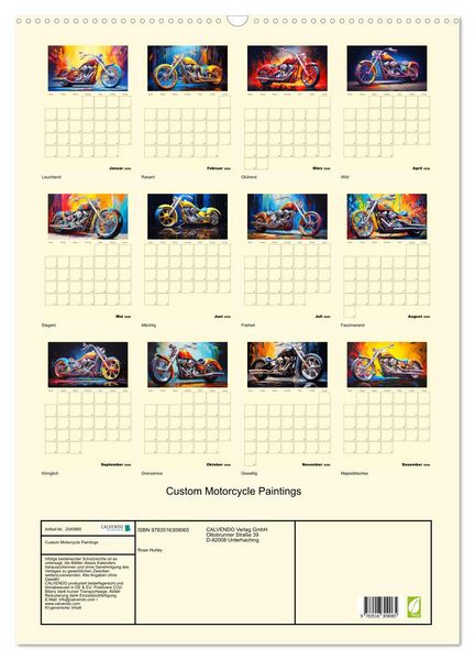 Produktbild: Custom Motorcycle Paintings (Wandkalender 2026 DIN A2 hoch), CALVENDO Monatskalender
