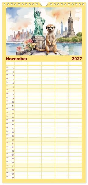 Produktbild: Familienplaner 2027 - Erdm&auml;nnchen in New York City mit 5 Spalten (Wandkalender, 21 x 45 cm) CALVENDO