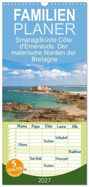 Produktbild: Familienplaner 2027 - Smaragdk&uuml;ste C&ocirc;te d'&Eacute;meraude. Der malerische Norden der Bretagne mit 5 Spalten (Wandkalender, 21 x 45 cm) CALVENDO