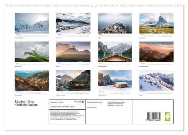 Produktbild: S&uuml;dtirol - Das n&ouml;rdliche Italien. (Wandkalender 2027 DIN A2 quer), CALVENDO Monatskalender