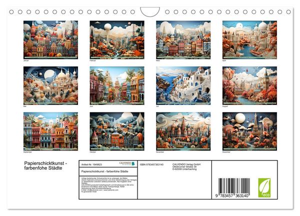 Produktbild: Papierschicktkunst - farbenfohe St&auml;dte (Wandkalender 2026 DIN A4 quer), CALVENDO Monatskalender