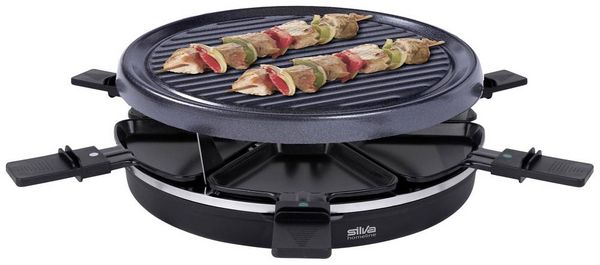 Silva Homeline PK-R 066 Raclette Antihaftbeschichtung, Überhitzungsschutz, 6 Pfännchen, Kontrollleuchte Schwarz