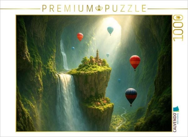 Produktbild: CALVENDO Puzzle Aufbruch am Wasserfall entlang - Hei&szlig;luftballons in einer riesigen H&ouml;hle | 1000 Teile Lege-Gr&ouml;&szlig;e 64x48cm Foto-Puzzle f&uuml;r gl&uuml;ckliche St