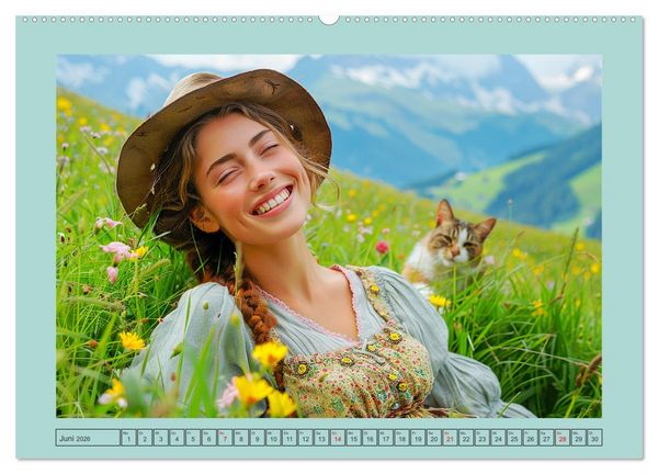 Produktbild: Almwiesenm&auml;rchen. Zauberhafte Frauen und gute Laune in den Bergen (hochwertiger Premium Wandkalender 2026 DIN A2 quer), Kunstdruck in Hochglanz