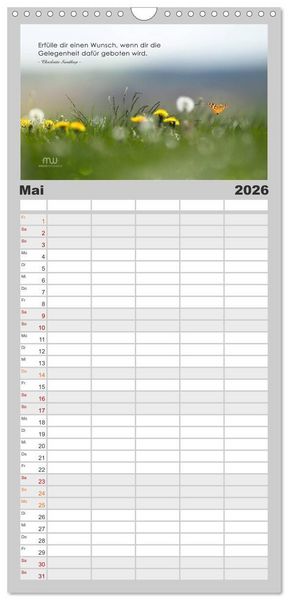 Produktbild: Familienplaner 2026 - Gedanken... Bildkalender mit Spr&uuml;chen mit 5 Spalten (Wandkalender, 21 x 45 cm) CALVENDO