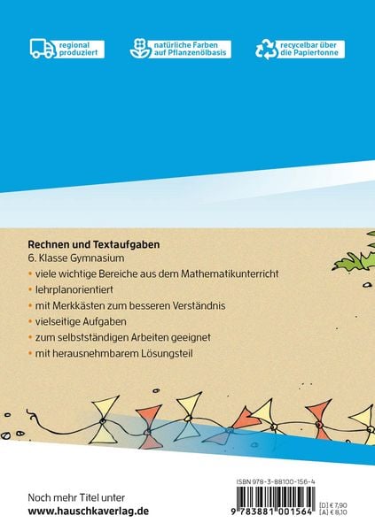 Produktbild: Rechnen und Textaufgaben - Gymnasium 6. Klasse, A5-Heft